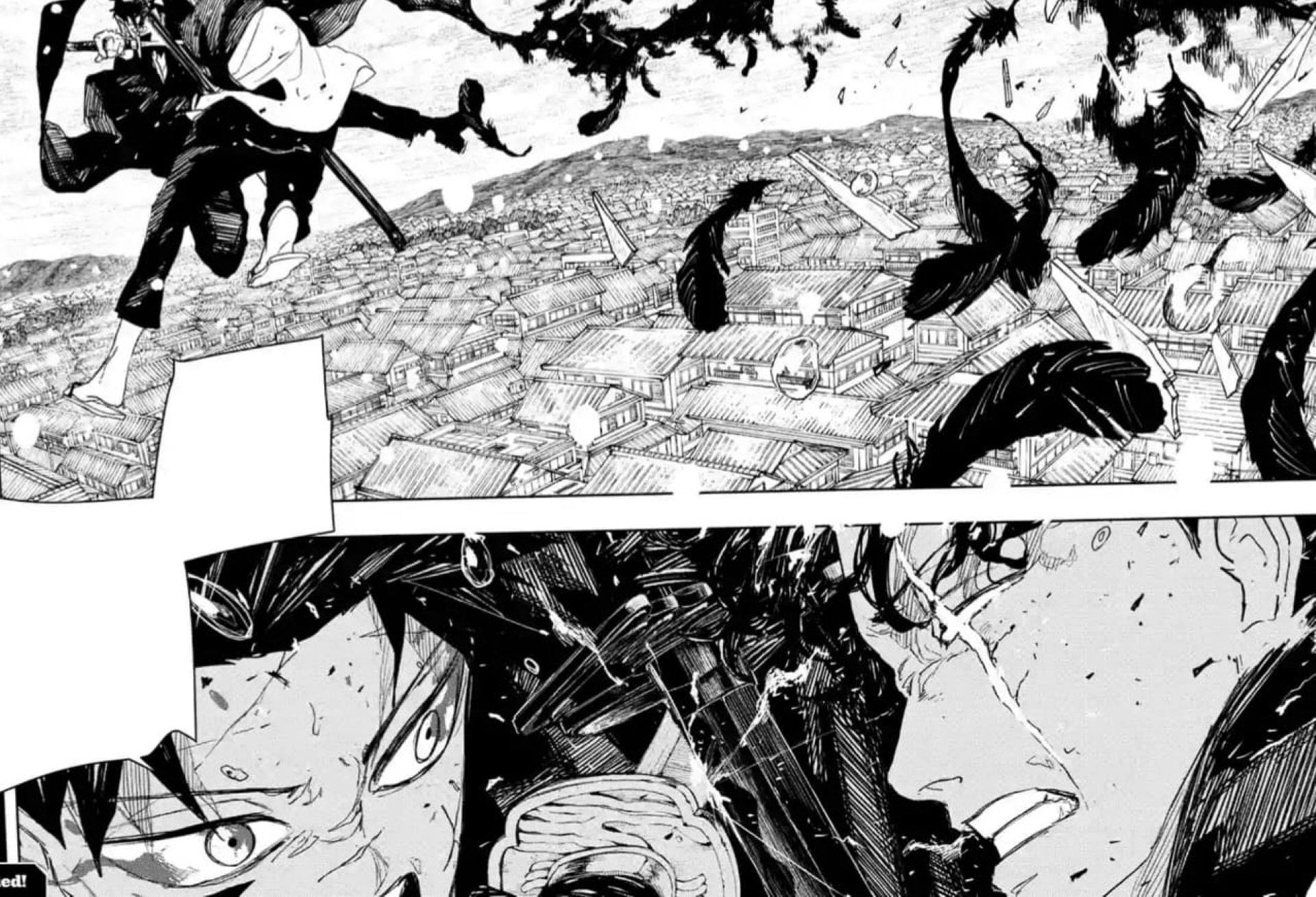 The Enten vs. Tobimune battle officially begins in Kagurabachi chapter 82 (Image via Shueisha)